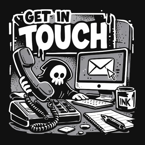 Contact The Grim Printer for custom t-shirt printing and merch orders